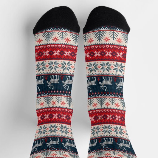 Christmas Knitting Pattern Reindeer Sokken (Top)