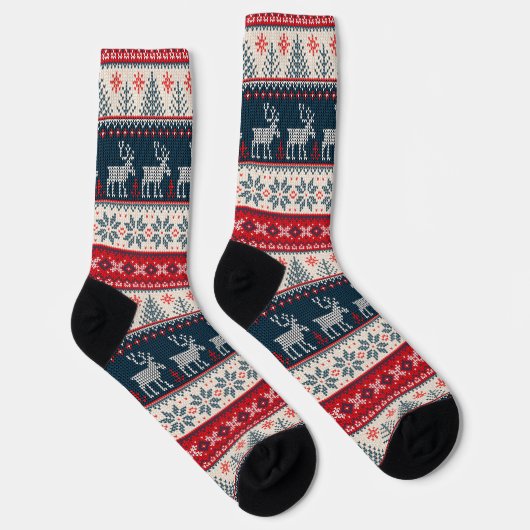 Christmas Knitting Pattern Reindeer Sokken (Rechts)
