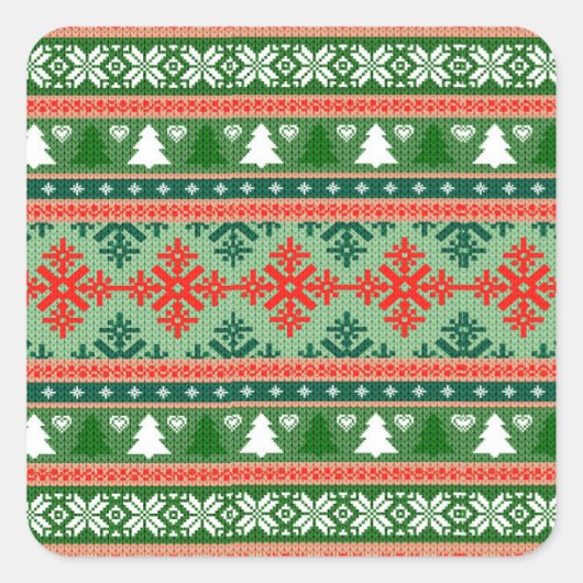 Christmas Knitting Pattern Vierkante Sticker (Voorkant)