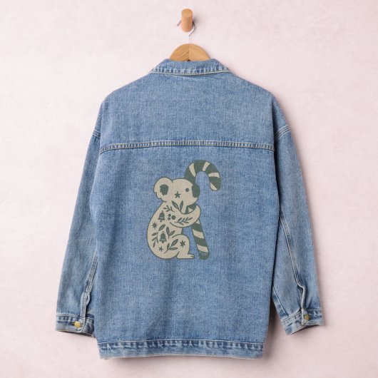 Christmas Koala with Candy Cane Sweatshirt Denim Jacket (Hangar)