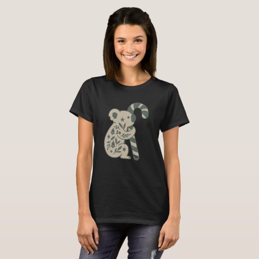 Christmas Koala with Candy Cane T-shirt (Voorkant volledig)