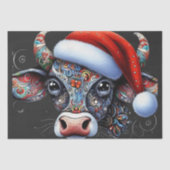 Christmas Koe Bull w / Santa Hat Folk Art Decoupag Tissuepapier (Voorkant)