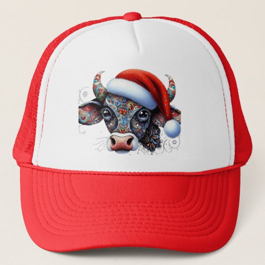 Christmas Koe Bull w / Santa Hat Mexican Folk Pet (Voorkant)