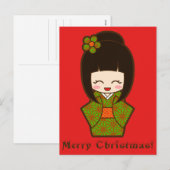 Christmas Kokeshi Feestdagenkaart (Voorkant / Achterkant)