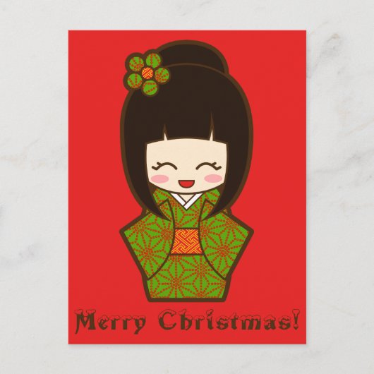 Christmas Kokeshi Feestdagenkaart (Voorkant)