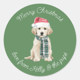 Christmas Labrador Puppy in a Scarf Ronde Sticker