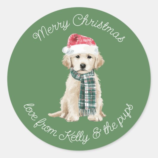 Christmas Labrador Puppy in a Scarf Ronde Sticker (Voorkant)