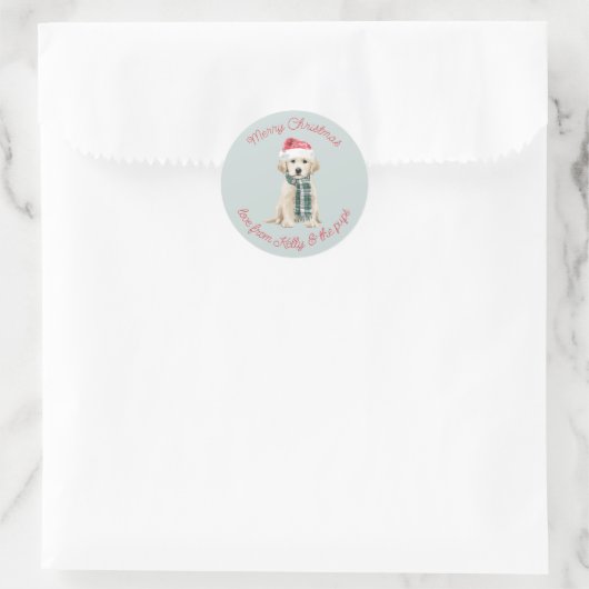 Christmas Labrador Puppy in a Scarf Ronde Sticker (Tas)