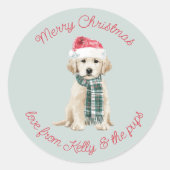 Christmas Labrador Puppy in a Scarf Ronde Sticker (Voorkant)