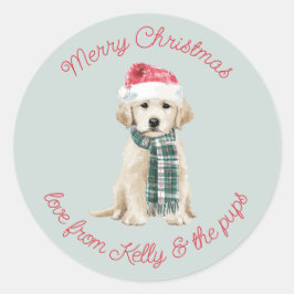Christmas Labrador Puppy in a Scarf Ronde Sticker