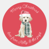 Christmas Labrador Puppy in a Scarf Ronde Sticker (Voorkant)