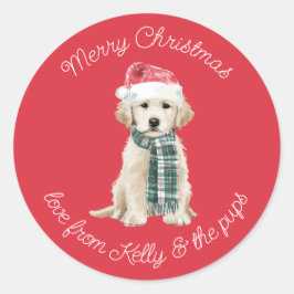 Christmas Labrador Puppy in a Scarf Ronde Sticker