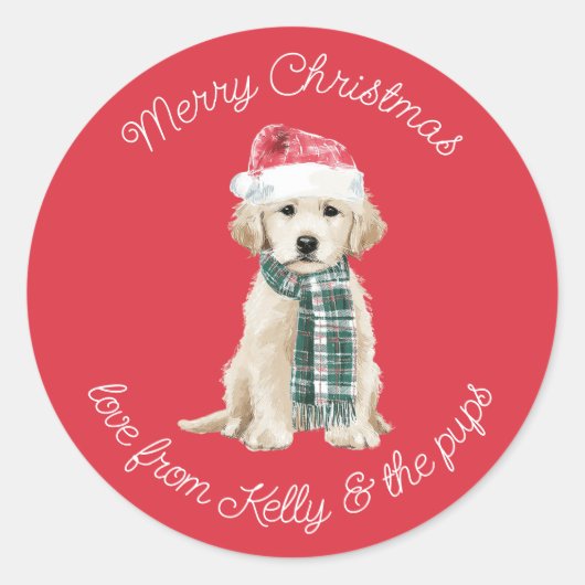 Christmas Labrador Puppy in a Scarf Ronde Sticker (Voorkant)