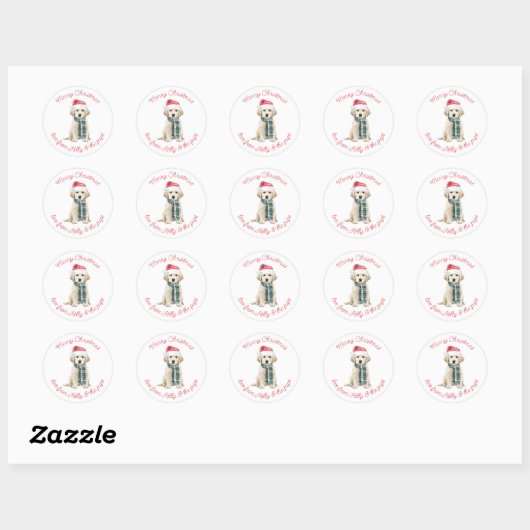 Christmas Labrador Puppy in a Scarf Ronde Sticker (Vel)