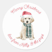 Christmas Labrador Puppy in a Scarf Ronde Sticker (Voorkant)