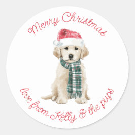 Christmas Labrador Puppy in a Scarf Ronde Sticker
