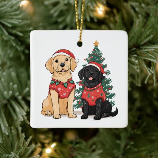 Christmas Labrador Retriever Dogs Keramisch Ornament (Boom)