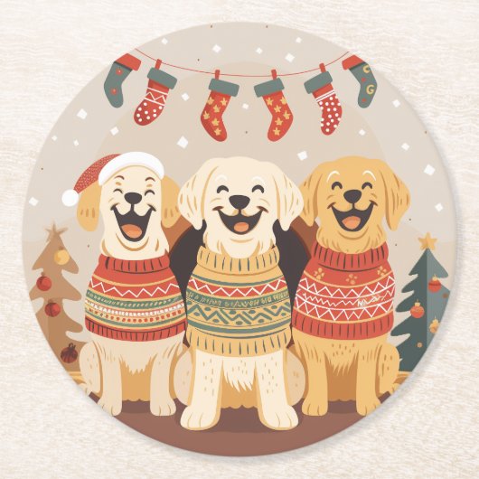 Christmas Labrador Retriever Dogs Ronde Kartonnen Onderzetter (Voorkant)