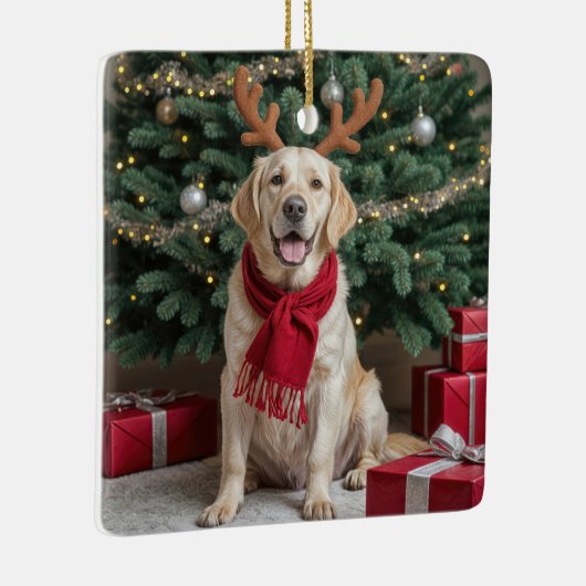 Christmas Labrador Retriever met gewei Keramisch Ornament (Rechts)