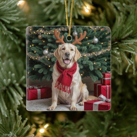 Christmas Labrador Retriever met gewei Keramisch Ornament (Boom)