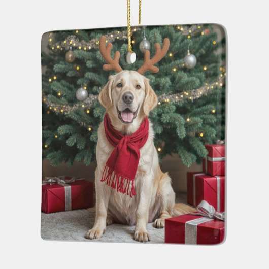 Christmas Labrador Retriever met gewei Keramisch Ornament (Links)