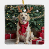 Christmas Labrador Retriever met gewei Keramisch Ornament (Voorkant)