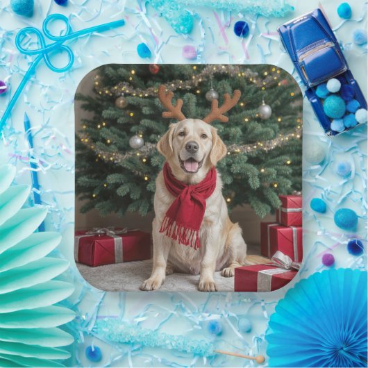 Christmas Labrador Retriever met gewei Papieren Bordje (Feest)