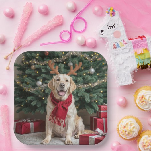 Christmas Labrador Retriever met gewei Papieren Bordje (Feest)