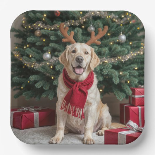 Christmas Labrador Retriever met gewei Papieren Bordje (Voorkant)