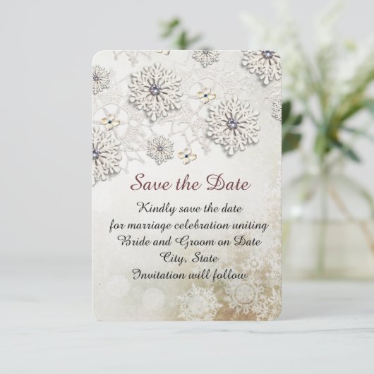 Christmas Lace Sneeuwvlokken Sla de datum op Save The Date (Staand voorkant)