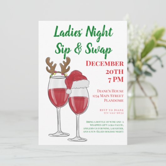 Christmas Ladies' Night Gift Wine Swap Kaart (Staand voorkant)