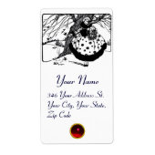 CHRISTMAS LADY, WINTER BIRDS Black White Red Gem Etiket (Voorkant)