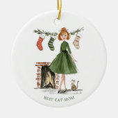 Christmas Lady with Cat Personalized Photo Keramisch Ornament (Voorkant)