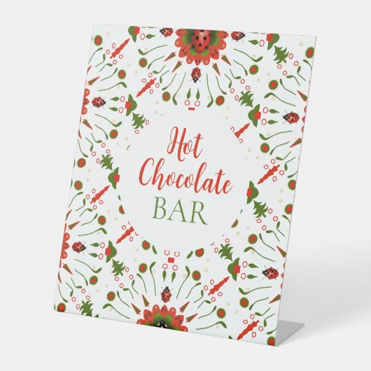 Christmas Ladybug Hot Chocolate Bar Reclamebord Met Voetstuk (Voorkant)