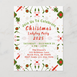 Christmas Ladybug Party Red White Green Briefkaart
