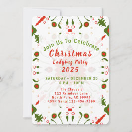 Christmas Ladybug Party Red White Green Kaart