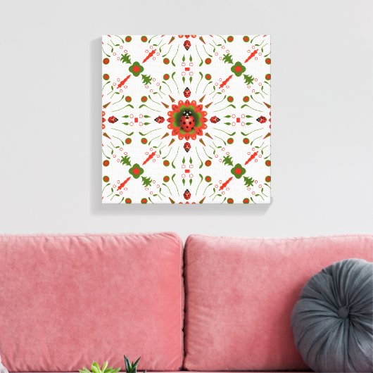 Christmas Ladybug Red, Green, and White Canvas Afdruk (Insitu (Woonkamer))