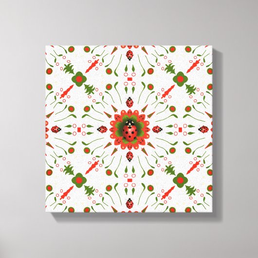 Christmas Ladybug Red, Green, and White Canvas Afdruk (Voorkant)