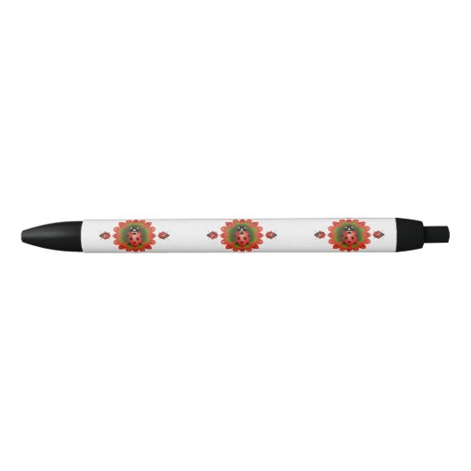 Christmas Ladybug Red Green and White Zwarte Inkt Pen (Voorkant)