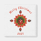 Christmas Ladybug Red Green White Square Magneet (Voorkant)