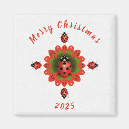 Christmas Ladybug Red Green White Square Magneet