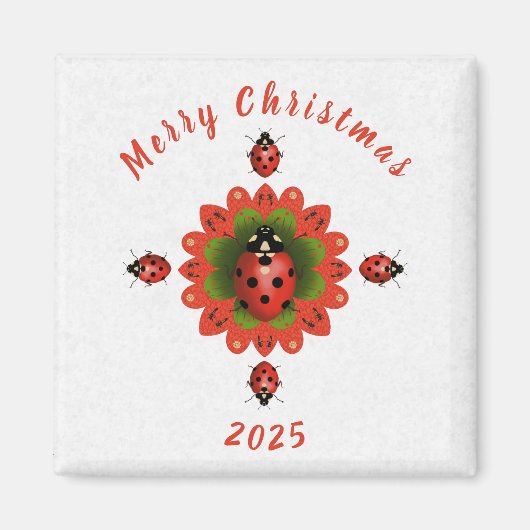 Christmas Ladybug Red Green White Square Magneet (Voorkant)