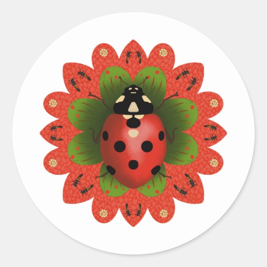 Christmas Ladybug Red White Green Ronde Sticker (Voorkant)