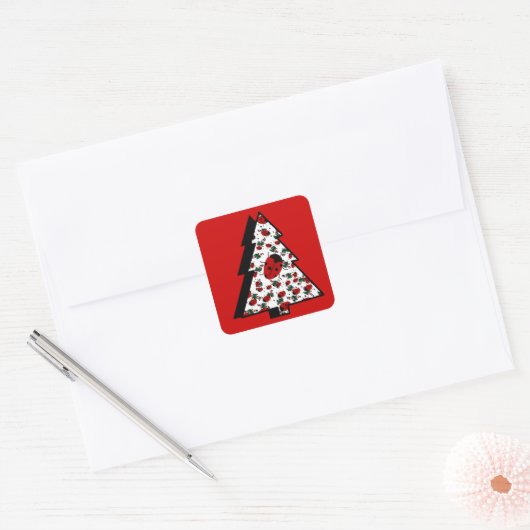 CHRISTMAS LADYBUGS VIERKANTE STICKER (Envelop)