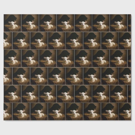 Christmas Lamb In a Manger With Lion Shadow Cadeaupapier (Vlak)