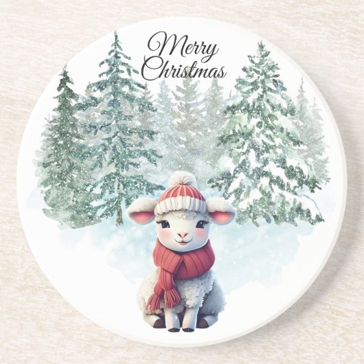Christmas Lamb Sandstone Coaster Zandsteen Onderzetter (Voorkant)