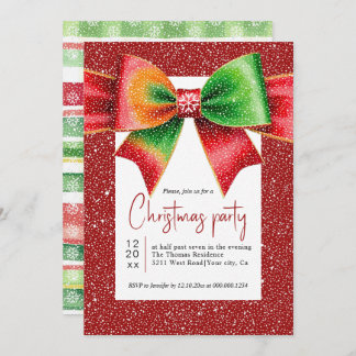 Christmas large red and green bow holiday party kaart