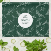 Christmas Leaves Green Pattern Custom Family Name Theedoek (Gevouwen)