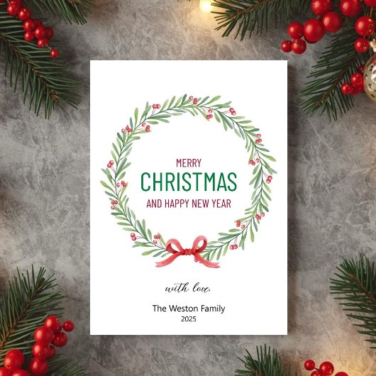 Christmas Leaves Wreath Holiday Card Feestdagenkaart