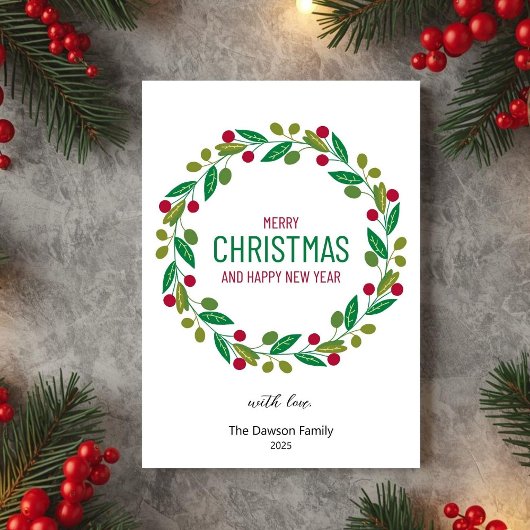 Christmas Leaves Wreath Holiday Greeting Card Feestdagenkaart